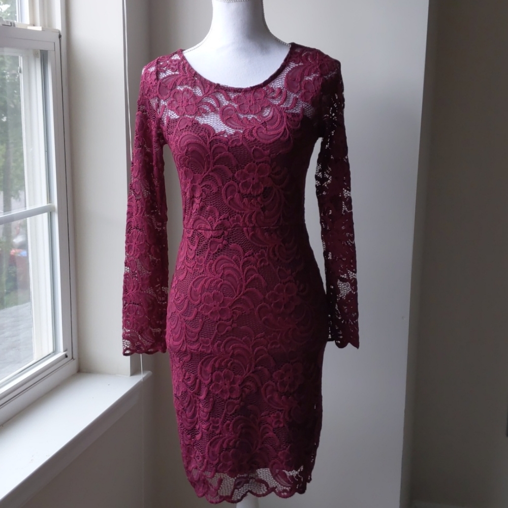Forever 21 Burgundy Lace Bodycon Dress Sz M